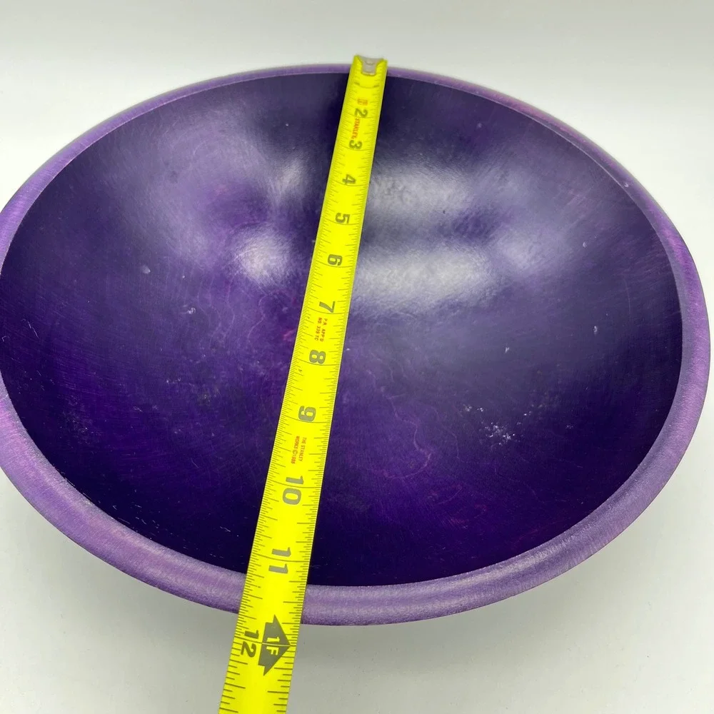 Tree Spirit Wood Serving Bowls Set of 3 Purple‎ and Yellow Dyed Wooden Decor